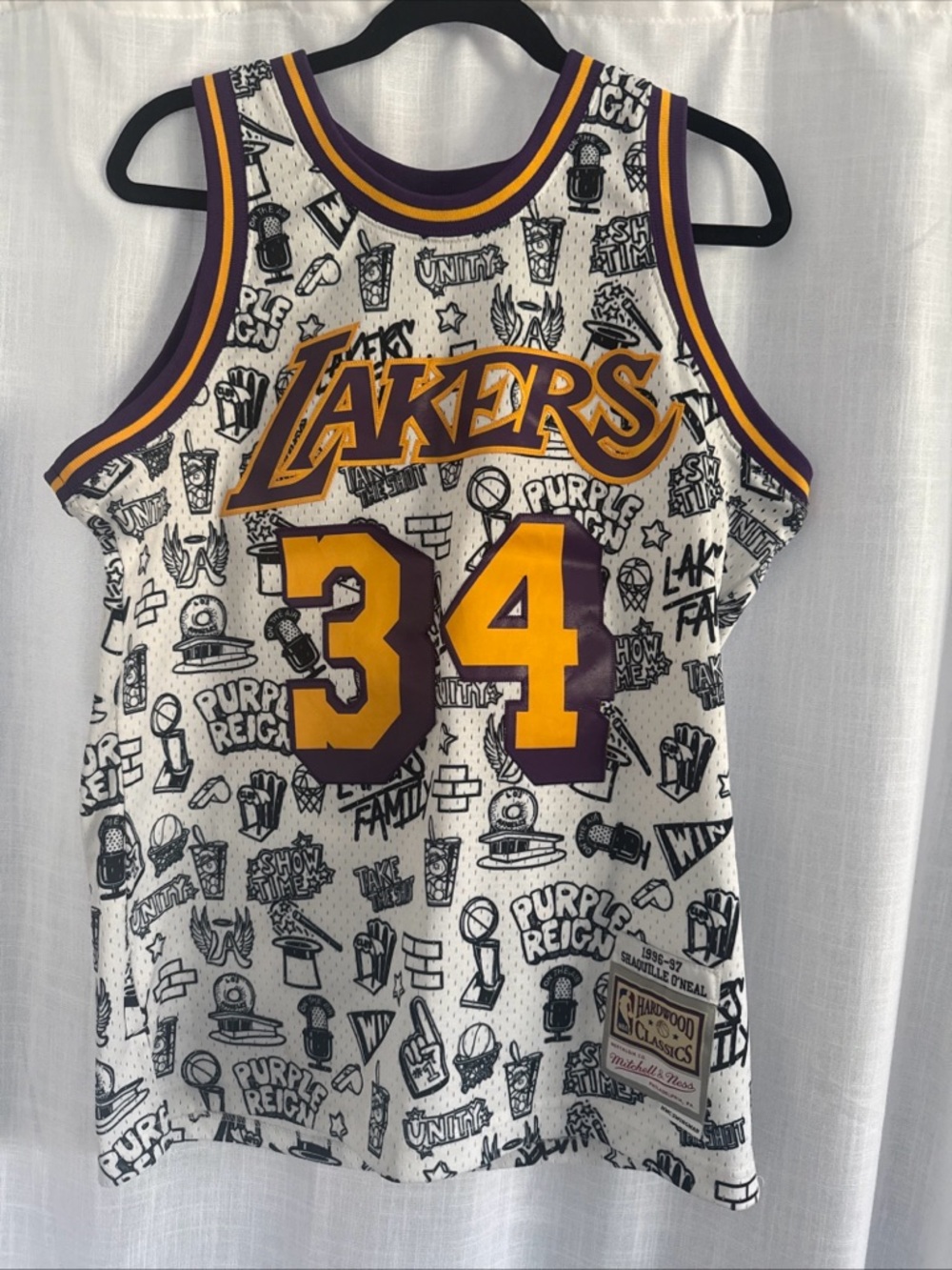 Mitchell & Ness White Graphic Jersey with Purple Trim